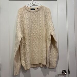 Lyle & Scott Mens XL Lambswool Blend Cable Knit Sweater Cream Ivory Scotland